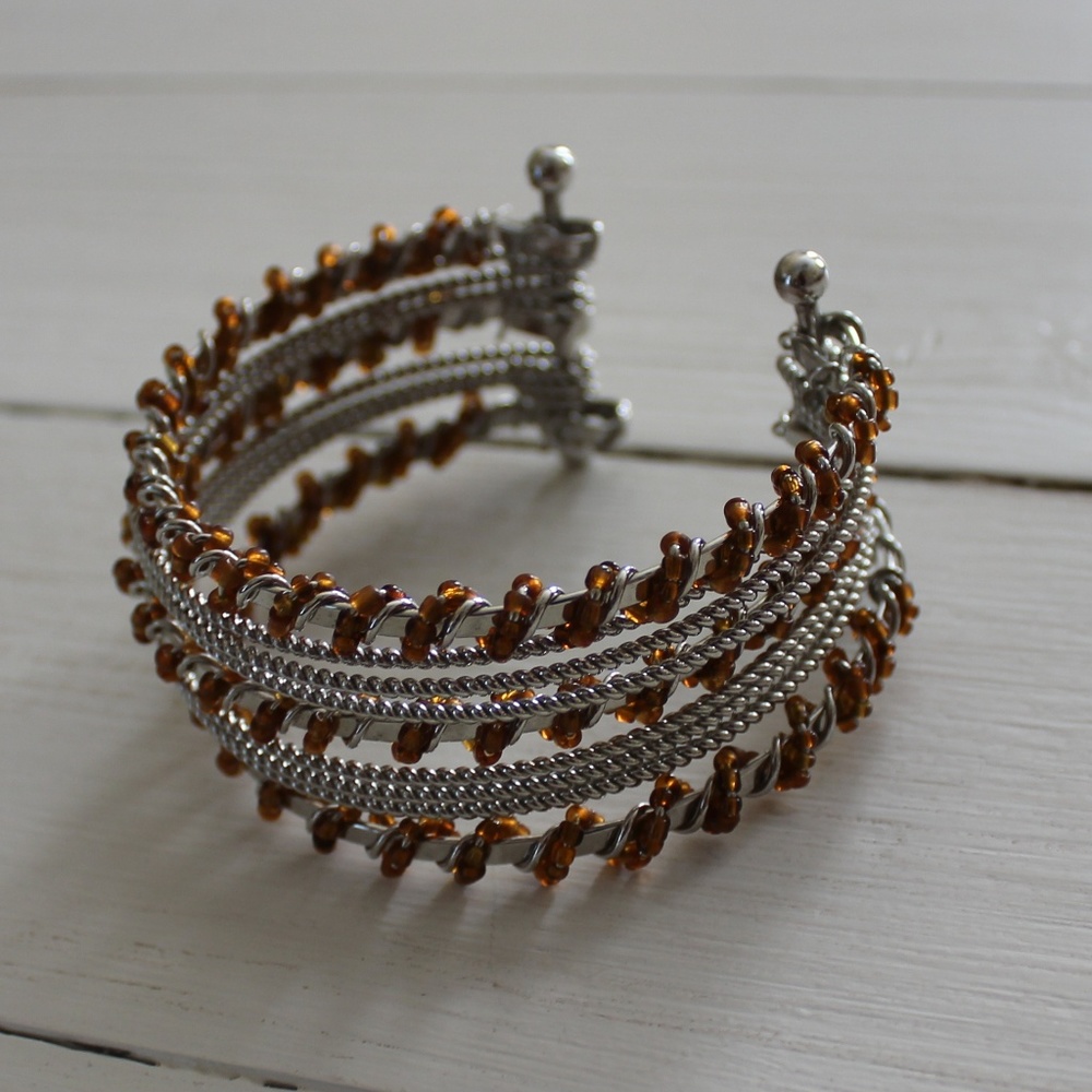 Silver & Brown Cuff Bracelet
